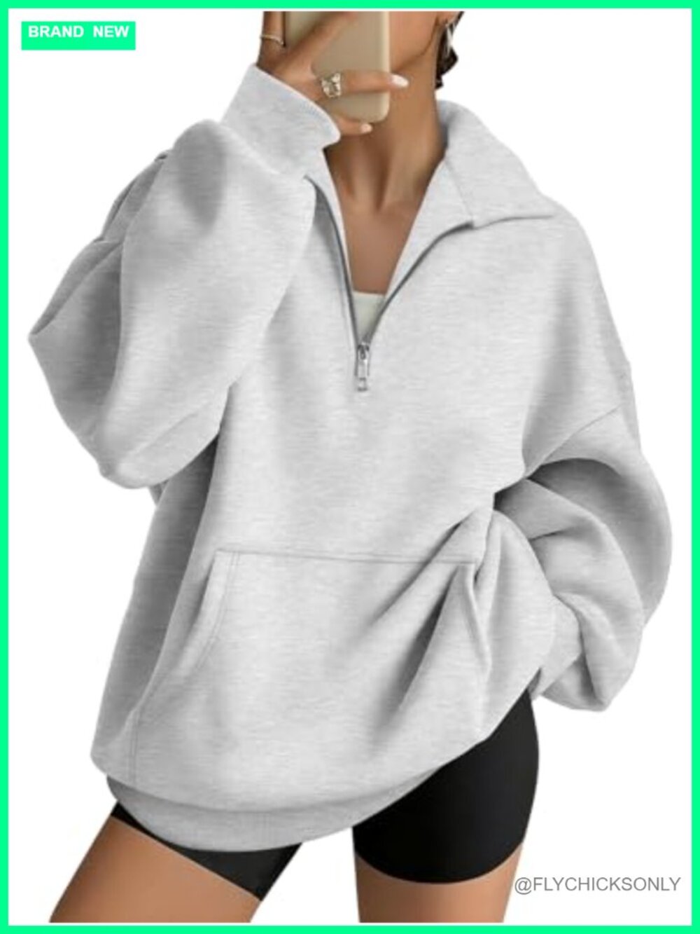 Women's Quarter Zip Pullover Oversized Crewneck Sweatshirt Cotton Polyester